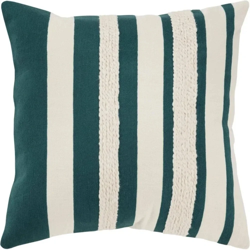 Rizzy Home Oversized Teal Striped Throw Pillow Cover Cotton Coastal Accent 20x20